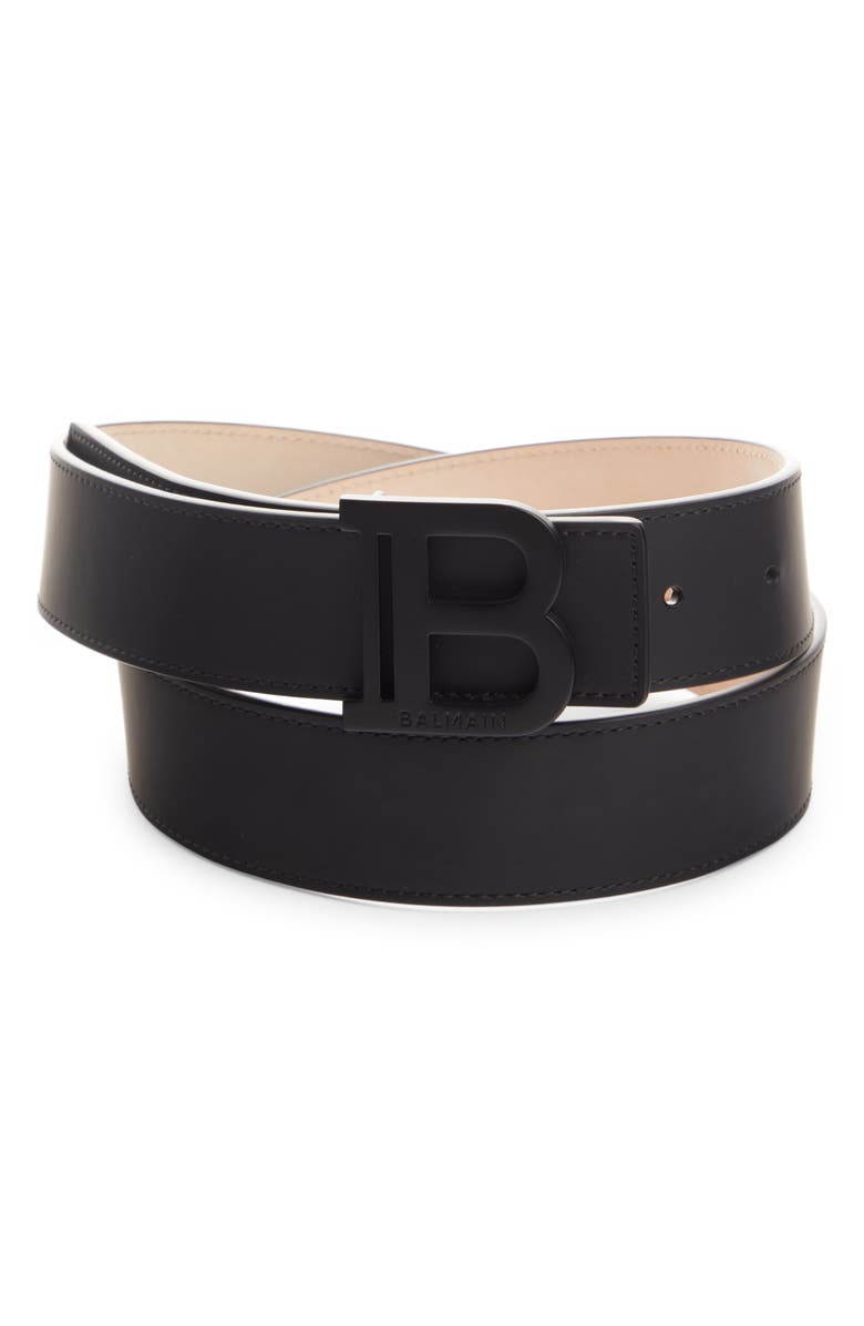 Balmain Logo Buckle Calfskin Leather Belt, Main, color, 