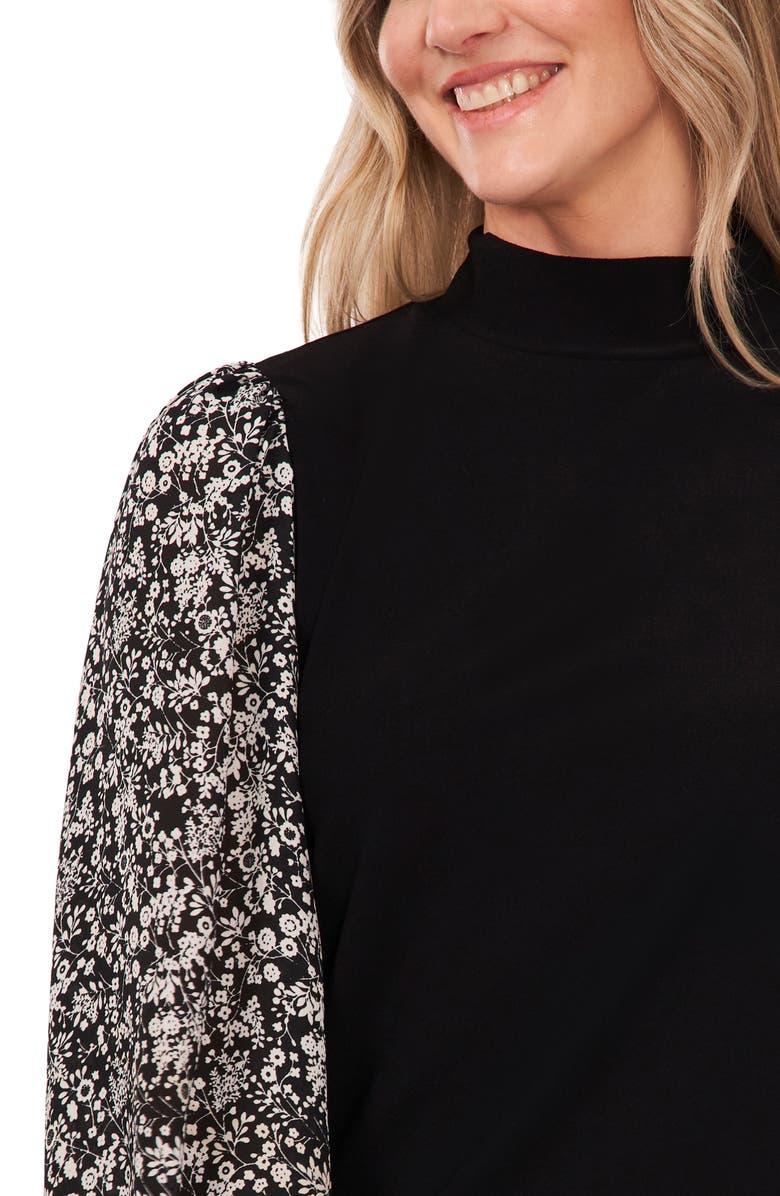 CeCe Floral Sleeve Mixed Media Knit Top, Alternate, color,