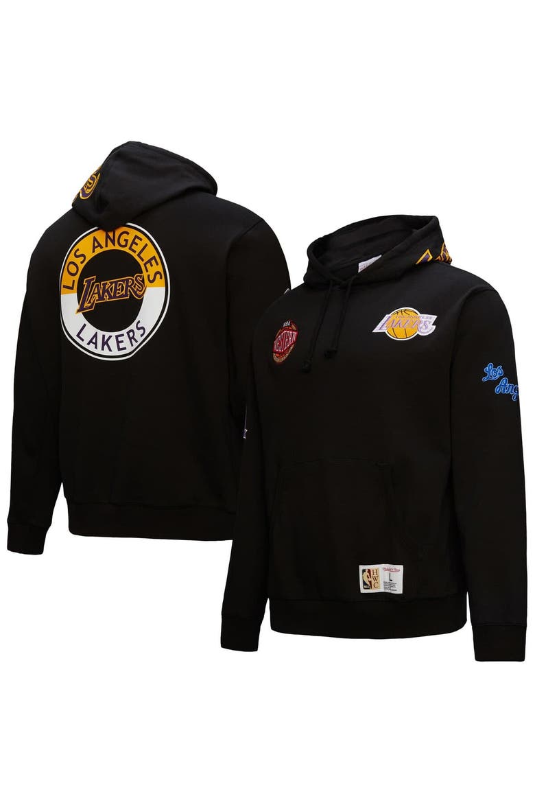 Men's Mitchell & Ness  Black Los Angeles Lakers Hardwood Classics Blackout Collection Pullover Hoodie, Alternate, color, Black