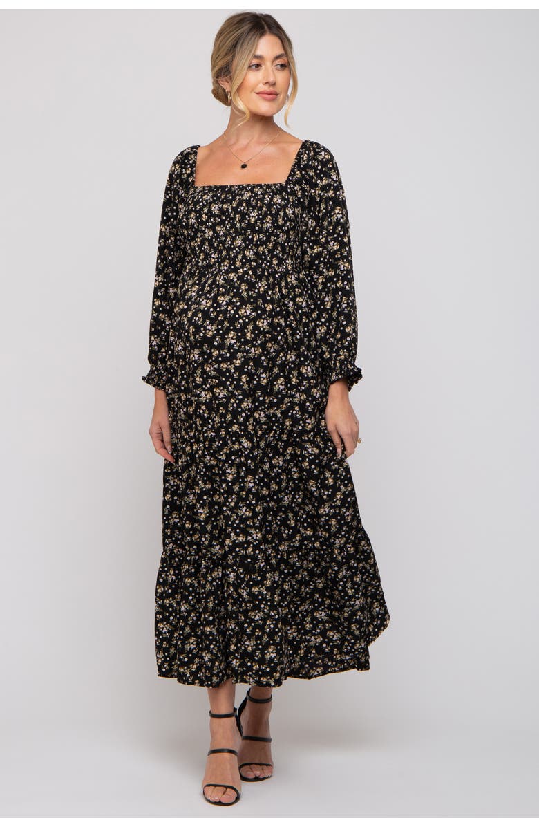 PinkBlush Floral Smocked Long Sleeve Maxi Dress, Alternate, color, Black