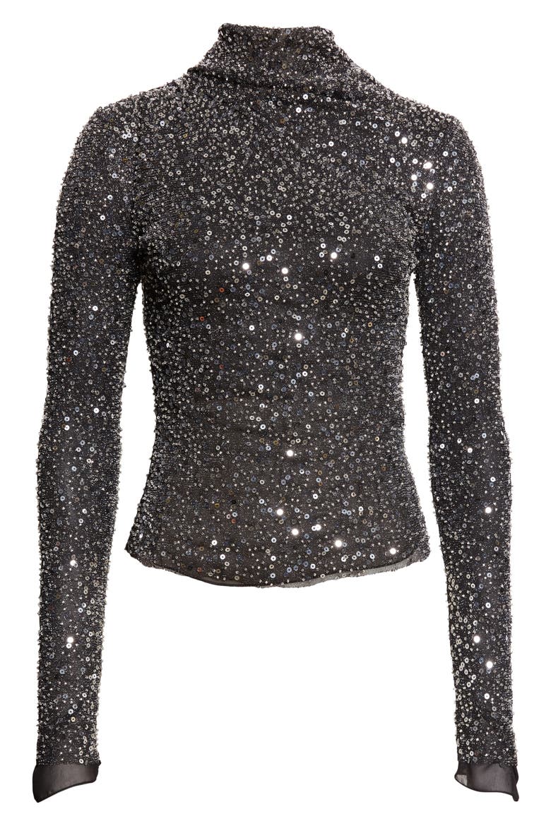 Lou Sequin High Neck Top, Alternate, color, SILVER