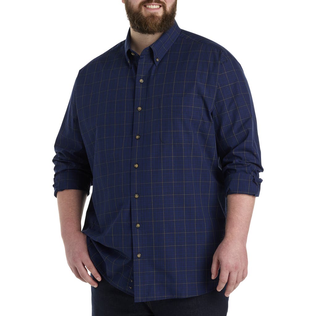 Harbor Bay By Dxl Big & Tall Easy-care Medium Plaid Sport Shirt In Black Multi