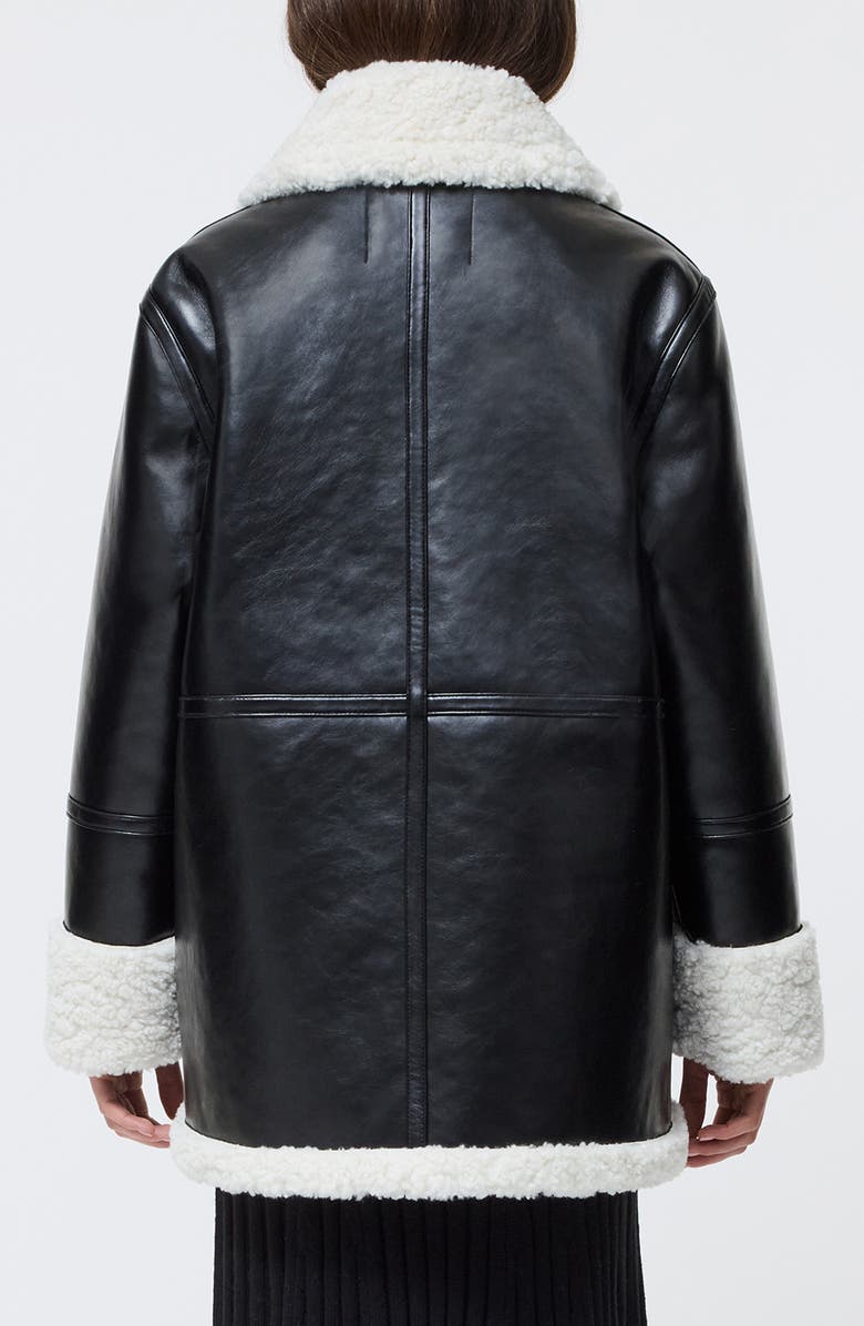 French Connection Ajani Faux Leather & Faux Fur Coat, Alternate, color, Black Cream