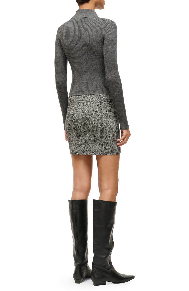 STAUD Platt Mixed Media Long Sleeve Minidress, Alternate, color, Textured Herringbone