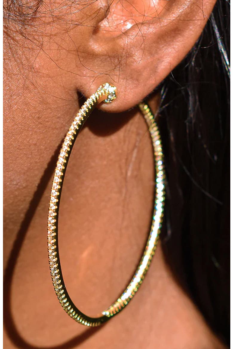 Thin Pave Inside Out. Hoop Earrings, Alternate, color, Gold