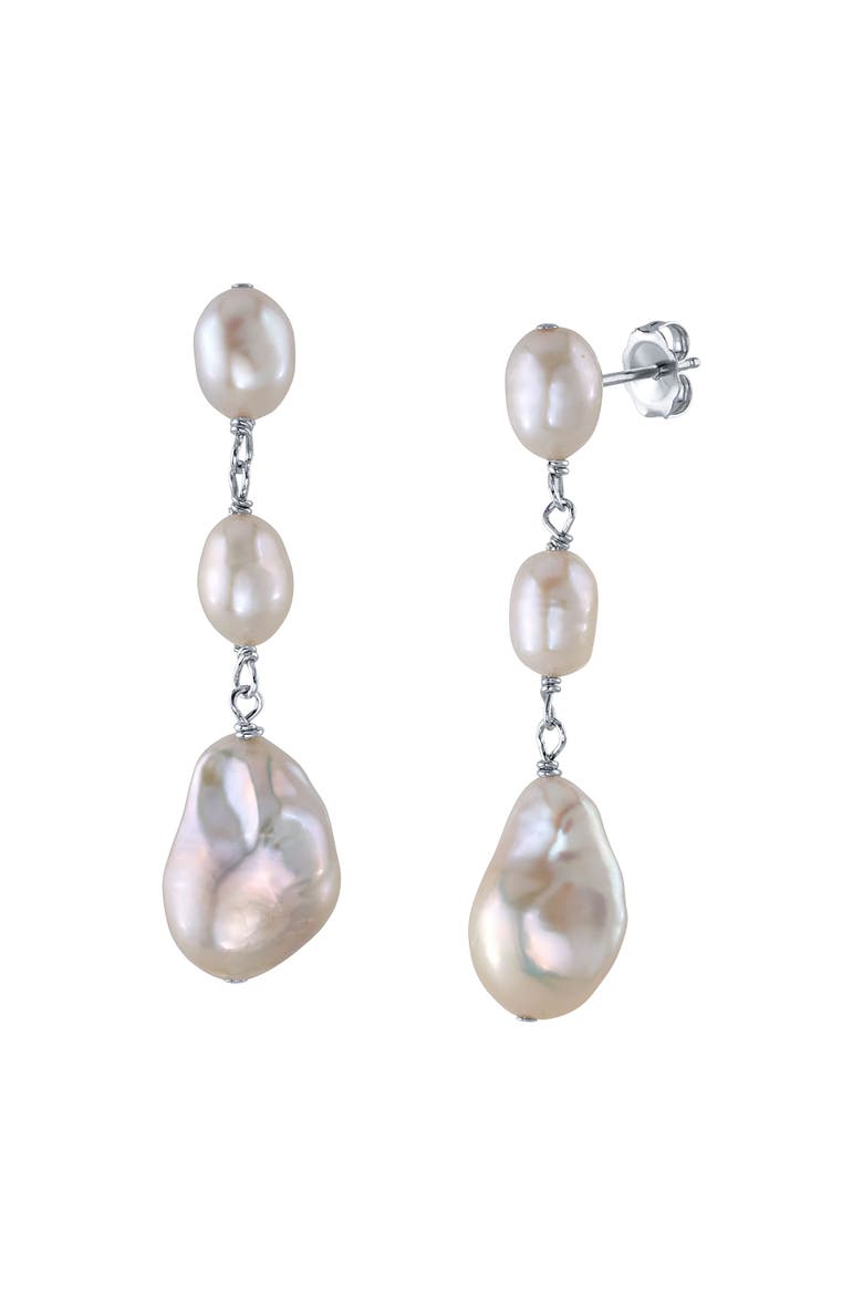 Triple White Freshwater Baroque Pearl Glenn Earrings, Main, color, Sterling Silver