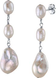 The Pearl Source Triple White Freshwater Baroque Pearl Glenn Earrings