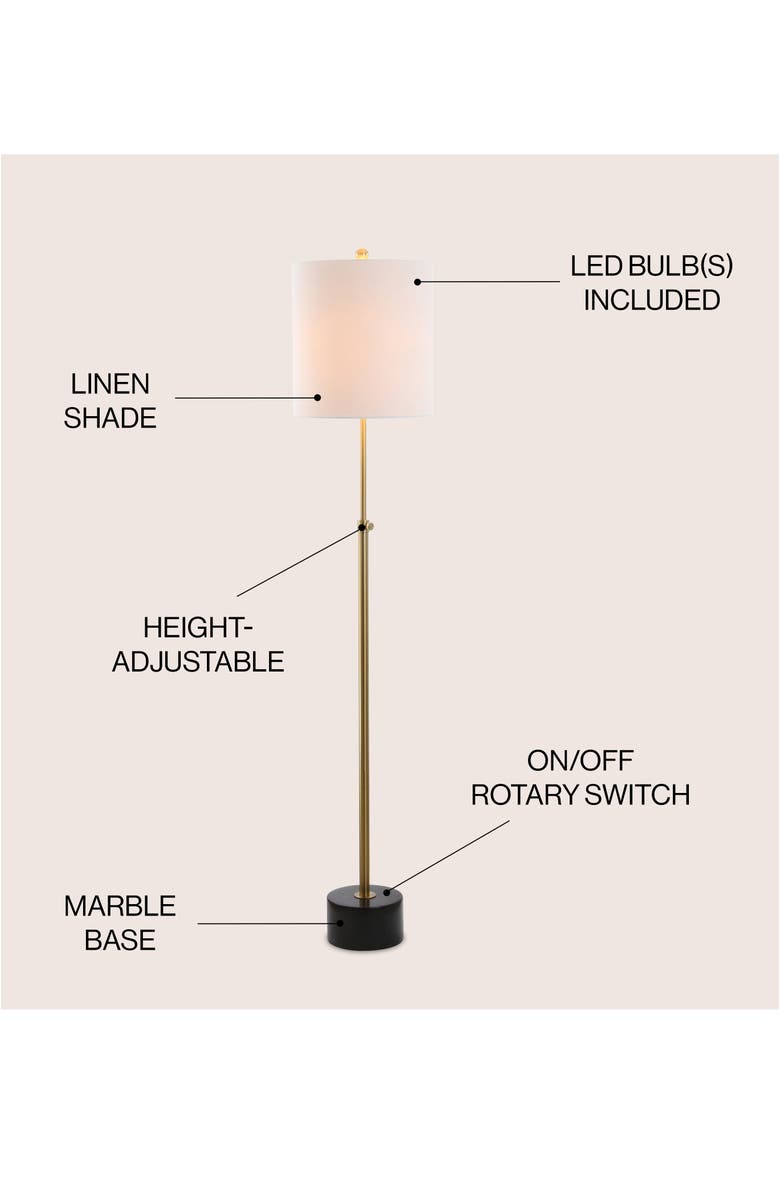 JONATHAN Y Crosby 66" Adjustable Height Metal LED Floor Lamp, Brass/Black Marble, Alternate, color, Brass Gold/Black