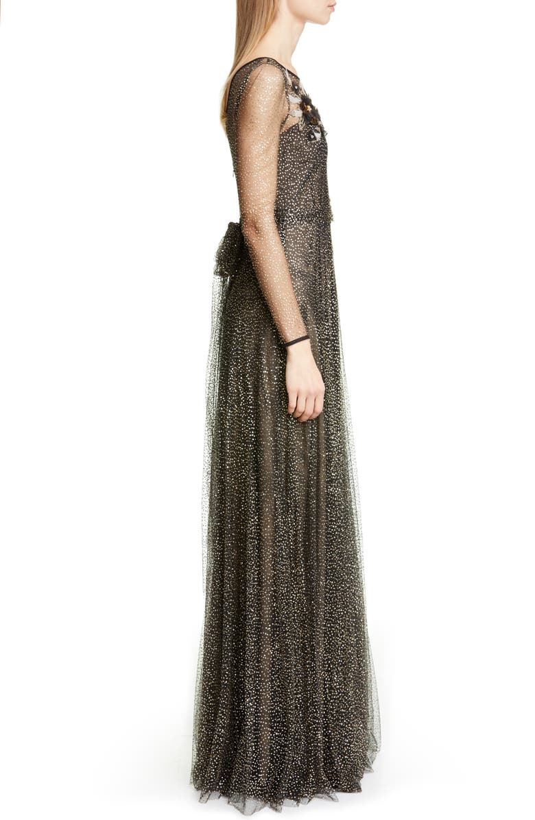 Marchesa Notte Long Sleeve Shimmer Tulle Gown, Alternate, color, 
