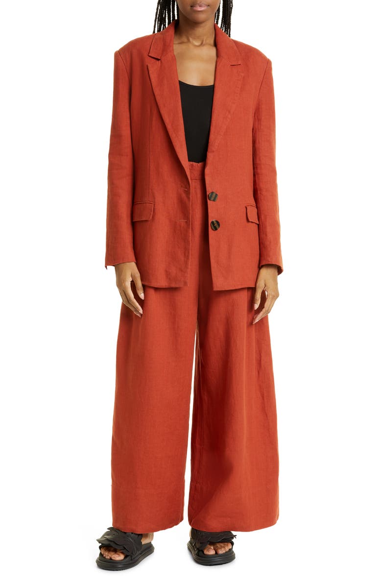 FARM Rio Wide Leg Linen Pants, Alternate, color, Brown