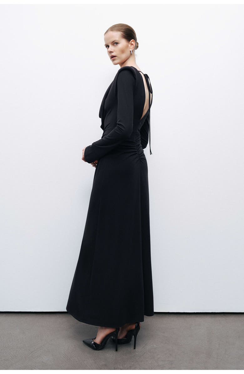 Nocturne Black Draped Maxi Dress with Jewel Detail, Alternate, color, 
