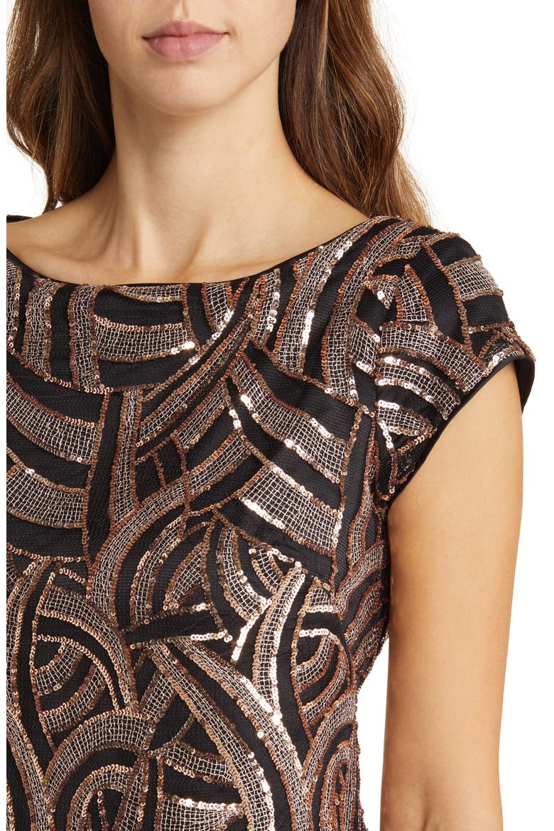 Embellished Cap Sleeve Sheath Dress, Alternate, color, BLACK GOLD