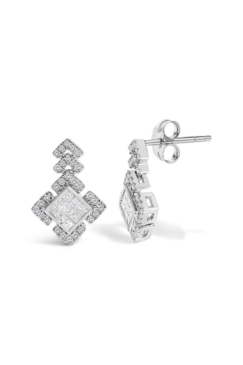 10K White Gold 3/5 Cttw Princess Diamond Geometric Drop Earrings, Alternate, color, White Gold