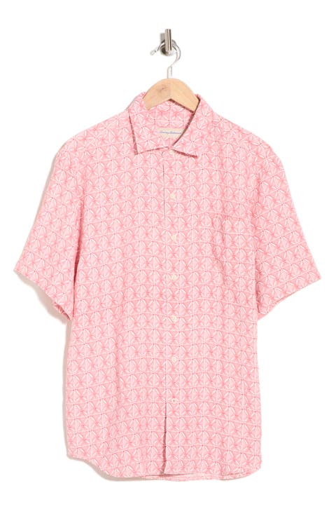 Wash of Watercolor Geo Print Short Sleeve Button-Up Shirt
