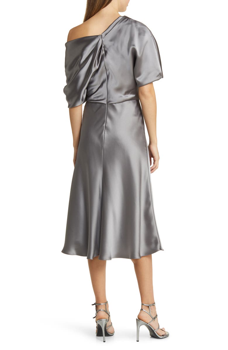 Amsale One-Shoulder Fluid Satin Cocktail Midi Dress, Alternate, color,