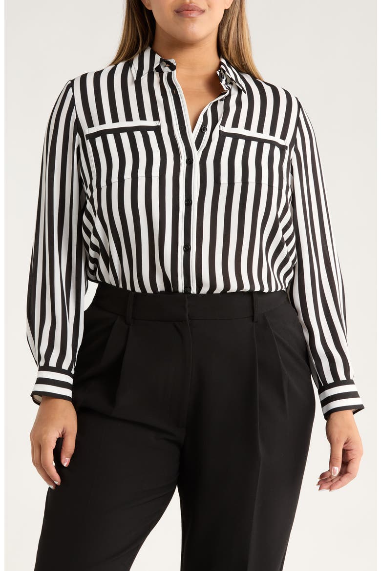 Stripe Button-Up Shirt, Main, color, BLACK/ VANILLA ICE