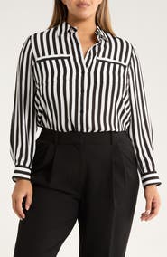 KASPER Stripe Button-Up Shirt