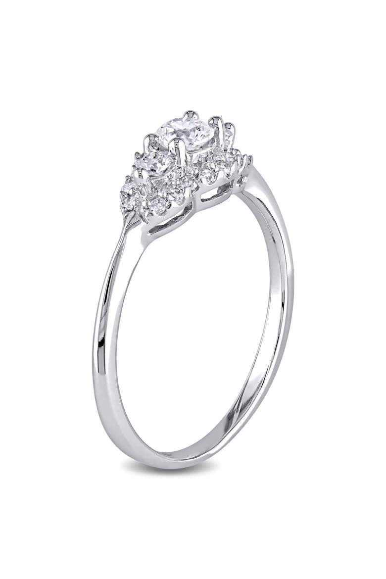 Diamond 3-Stone Halo Ring 14k, Alternate, color, 14k White Gold