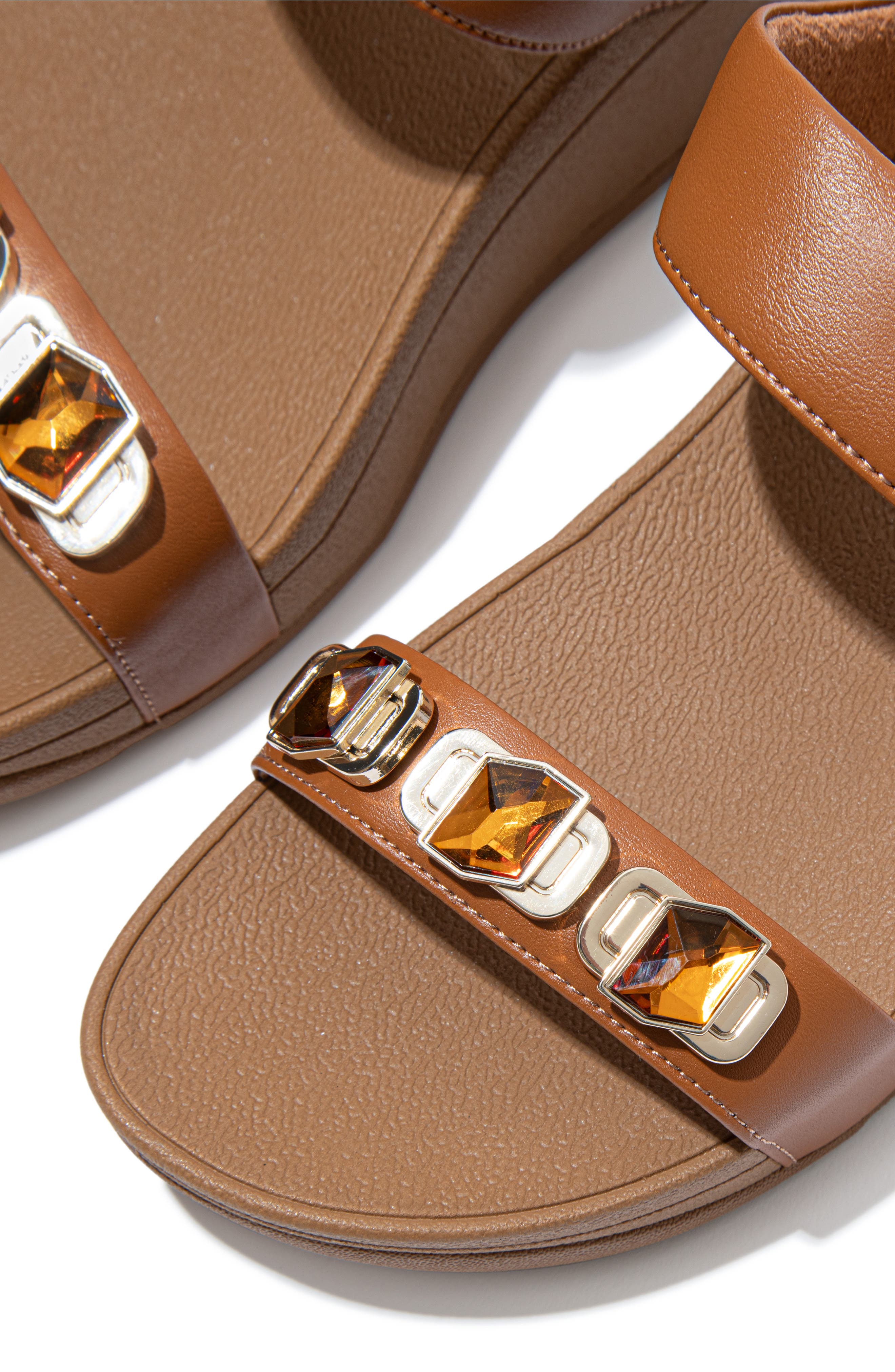 FitFlop Fino Crystal Wedge Slide Sandal, Alternate, color, Light Tan