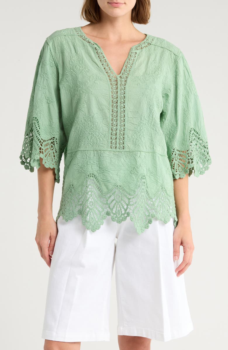 Democracy Crochet Cotton Peplum Top, Main, color, Vintage Jade