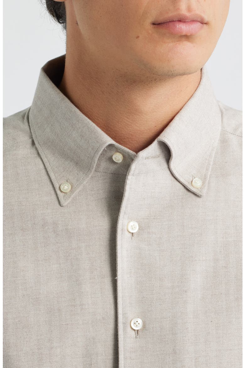 Modern Fit Beige Mélange Brushed Cotton Herringbone Dress Shirt, Alternate, color, LIGHT BEIGE