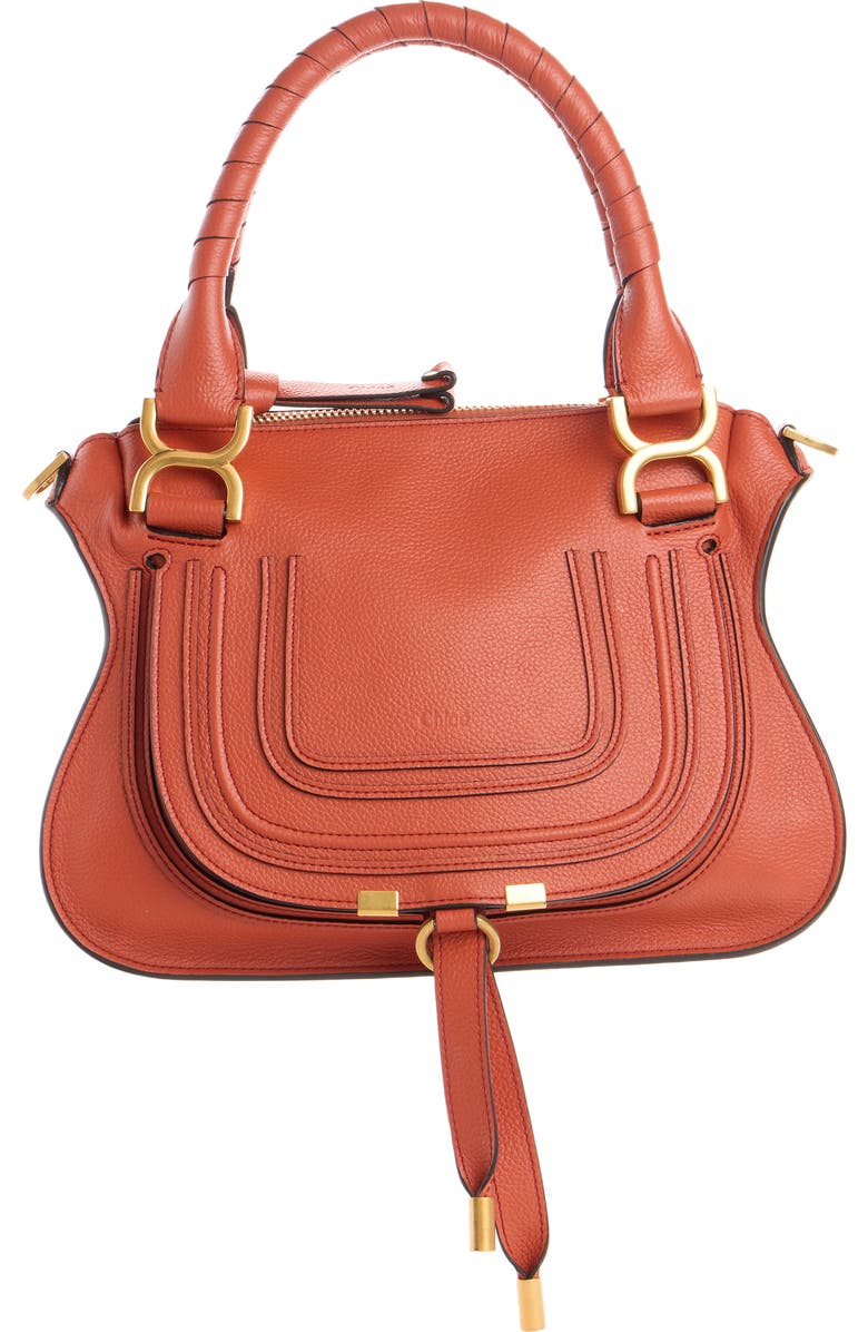 Chloé Small Marcie Leather Satchel, Main, color, Crimson Orange