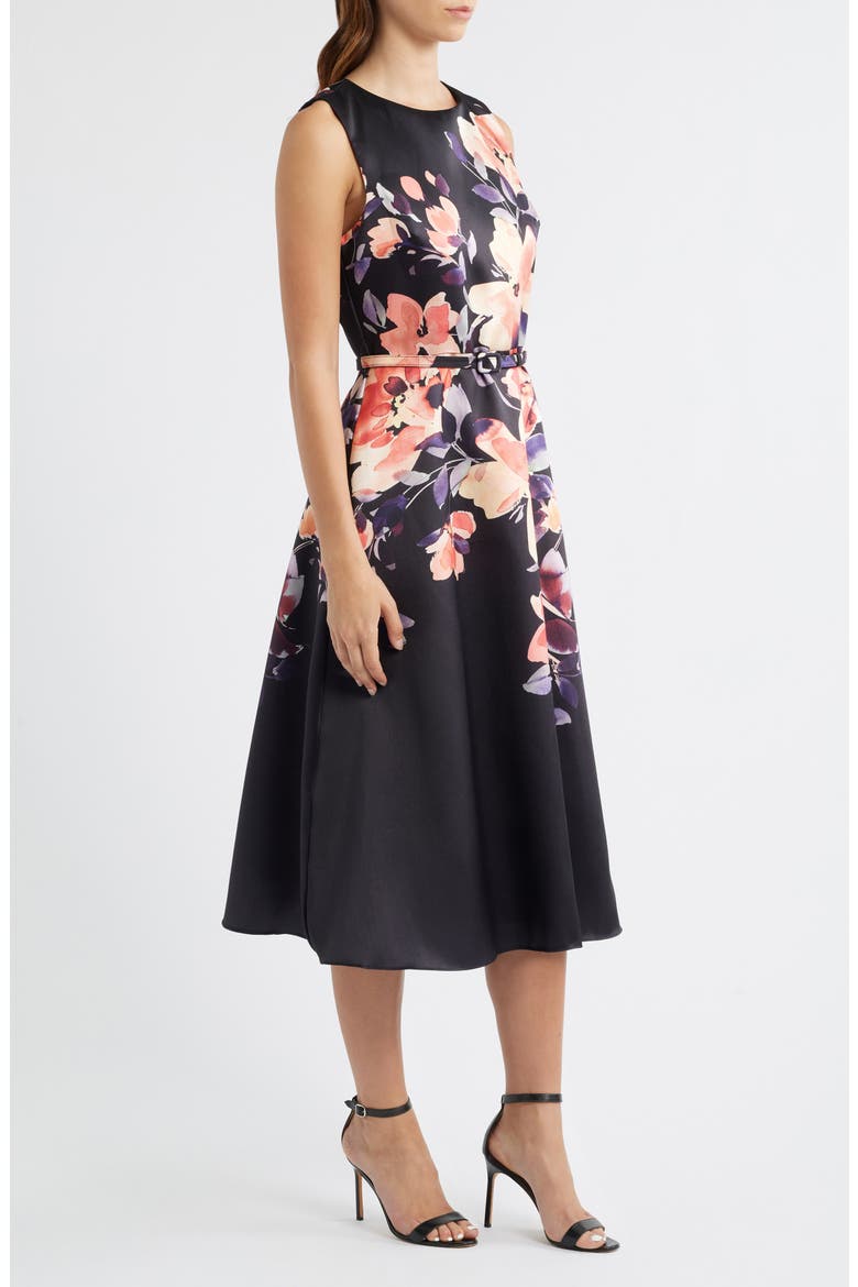 Placed Floral Cocktail Midi Dress, Alternate, color, BLACK MULTI