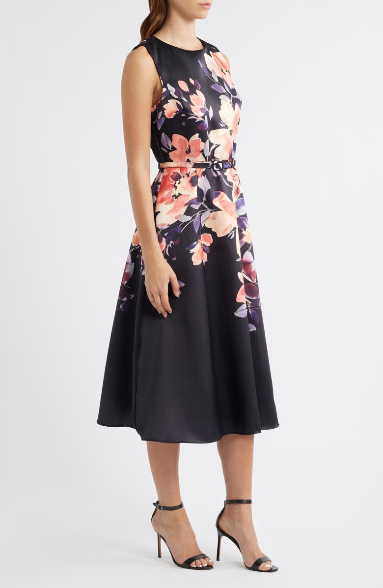 Julia Jordan Placed Floral Cocktail Midi Dress, Alternate, color, Black Multi