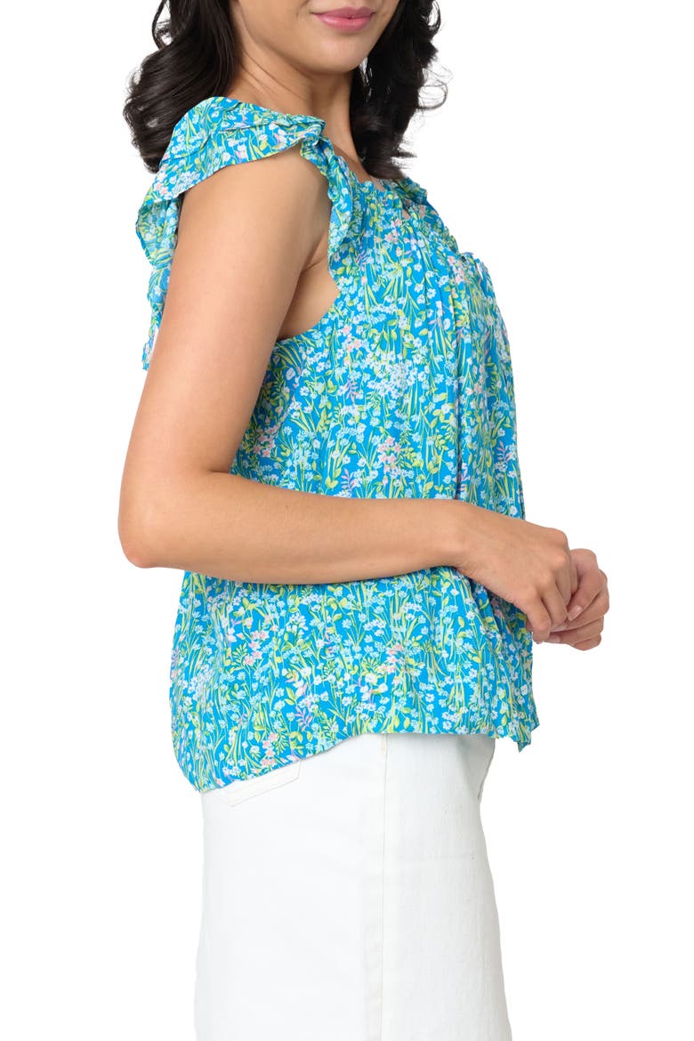 Tie Neck Flutter Sleeve Top, Alternate, color, PRETTY BLUE MEADOW