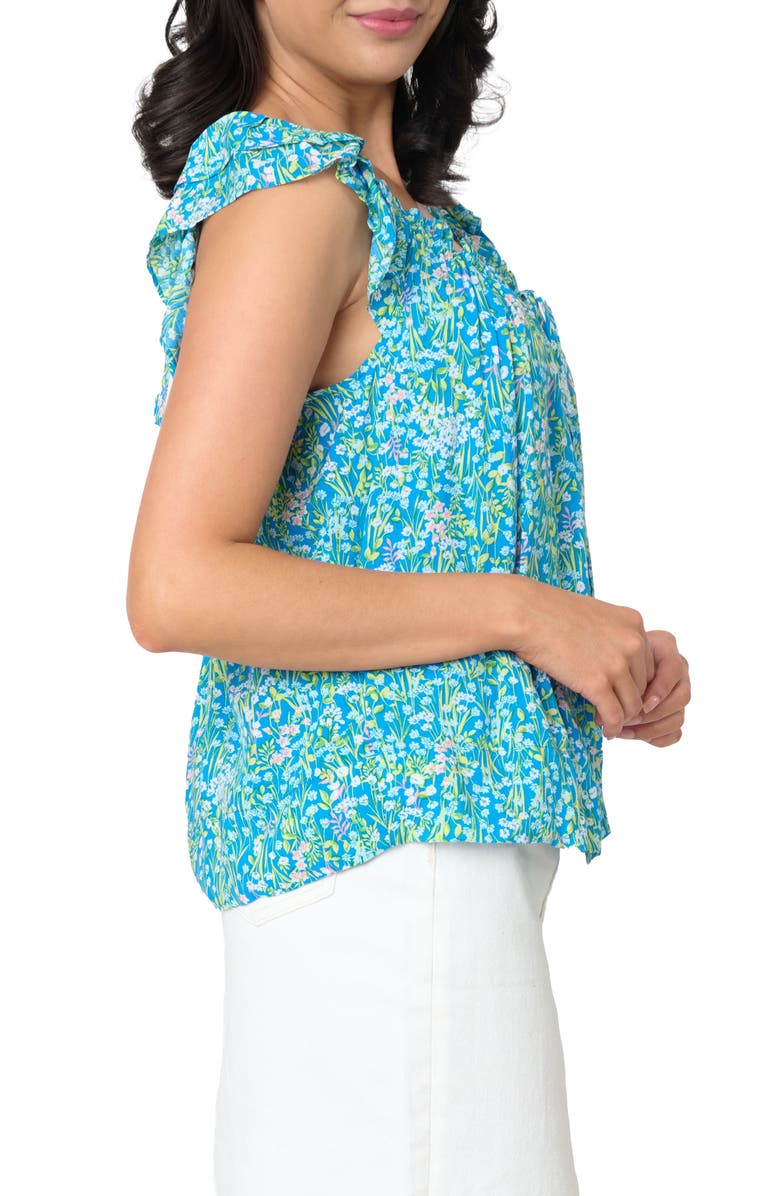 GIBSONLOOK Tie Neck Flutter Sleeve Top, Alternate, color, Pretty Meadow Blue Floral