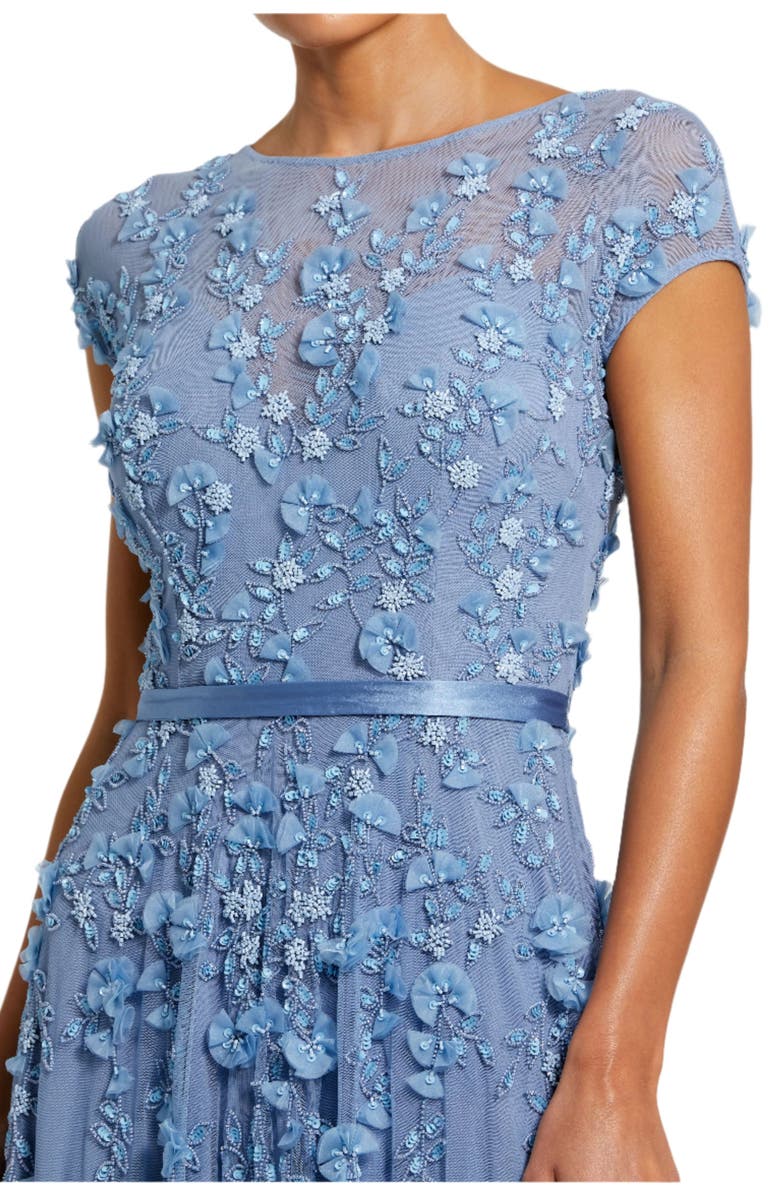 Mac Duggal Floral Embellished Short Sleeve Mesh Gown, Alternate, color, Sky Blue