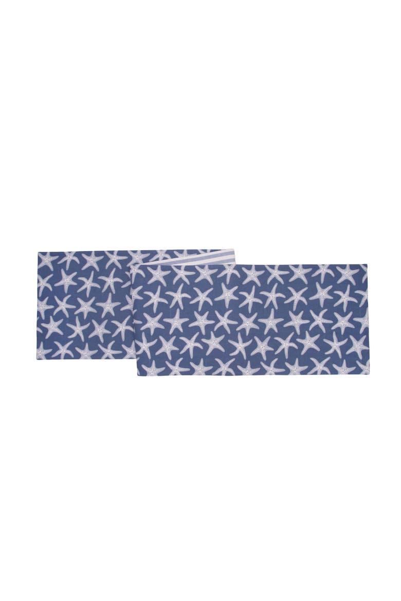 Calming Seas Starfish Reversible Graphic Print Machine Washable Table Runner 14" x 72", Main, color, White