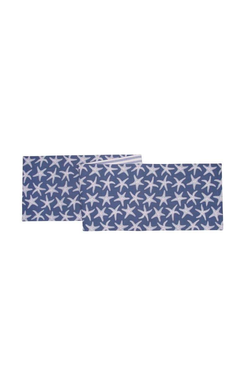 C&F Home Calming Seas Starfish Reversible Graphic Print Machine Washable Table Runner 14" x 72", Main, color, White