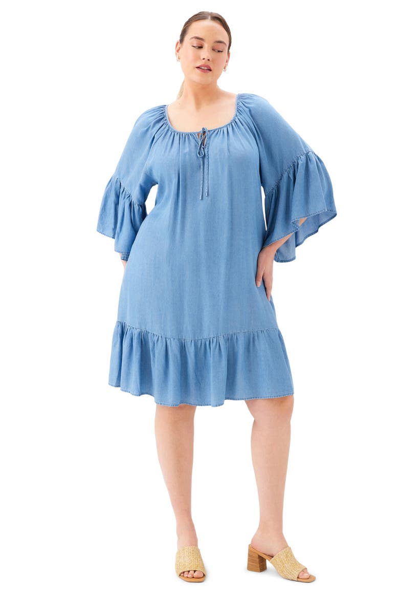 Ruffle Hem Chambray Dress, Alternate, color, CHAMBRAY