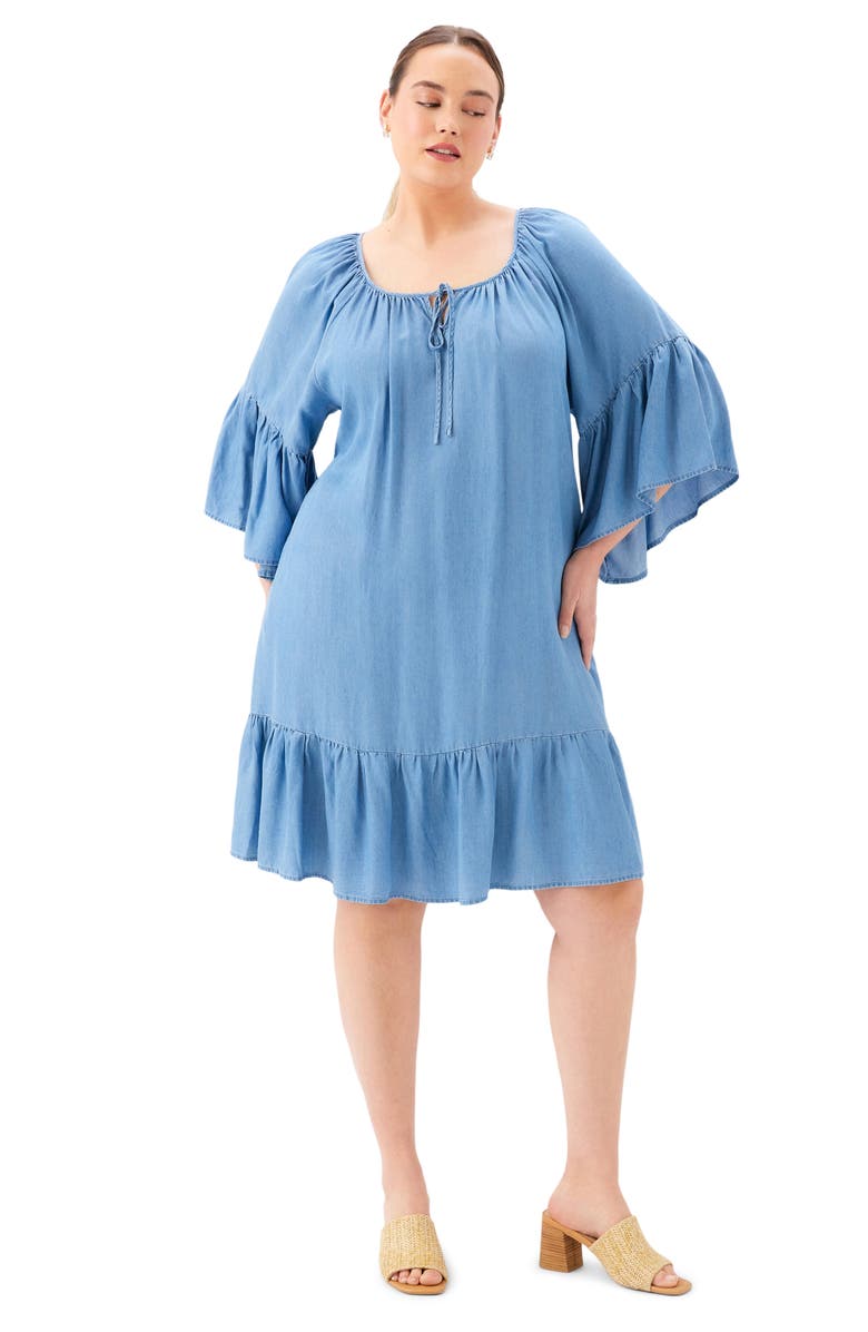 Karen Kane Ruffle Hem Chambray Dress, Alternate, color, Chambray