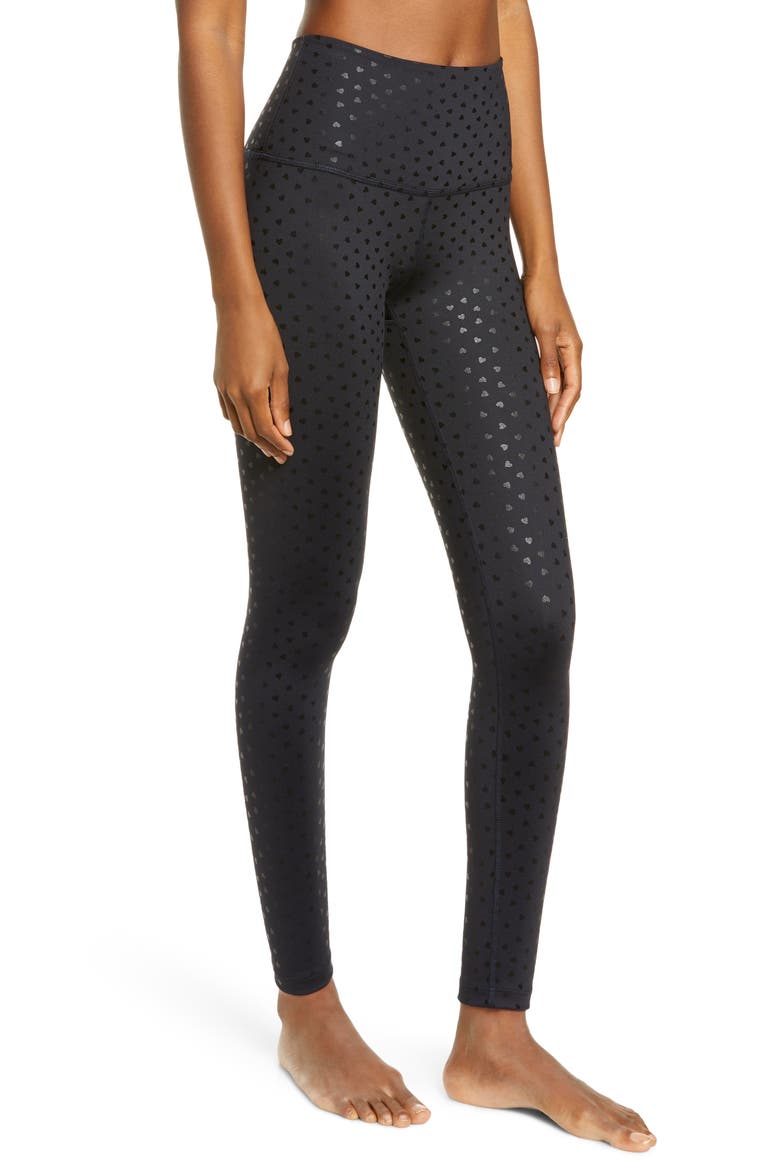 Hearts Midi High Waist Leggings, Alternate, color, BLACK-SHINY BLACK HEARTS