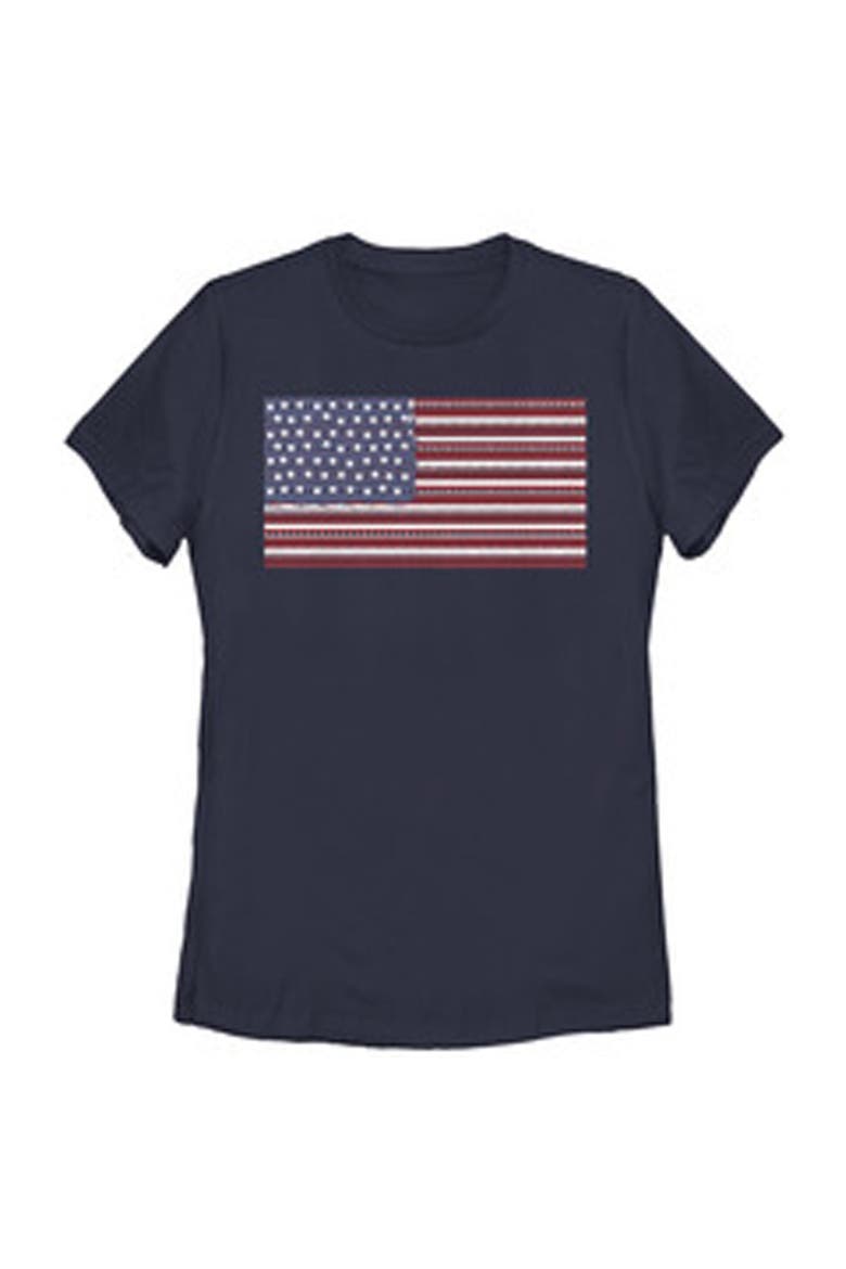 Women's Fourth of July Ornate American Flag Short Sleeve Graphic T-Shirt, Main, color, Navy Blue