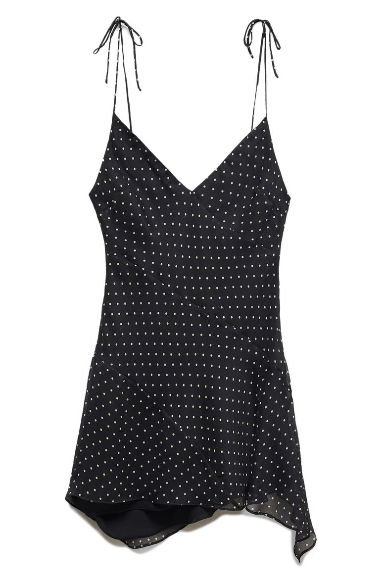Polka Dot Asymmetric Hem Minidress, Alternate, color, BLACK