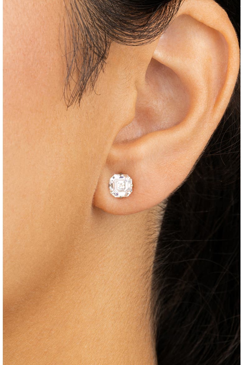 Asscher-Cut Cubic Zirconia Stud Earrings, Alternate, color, SILVER