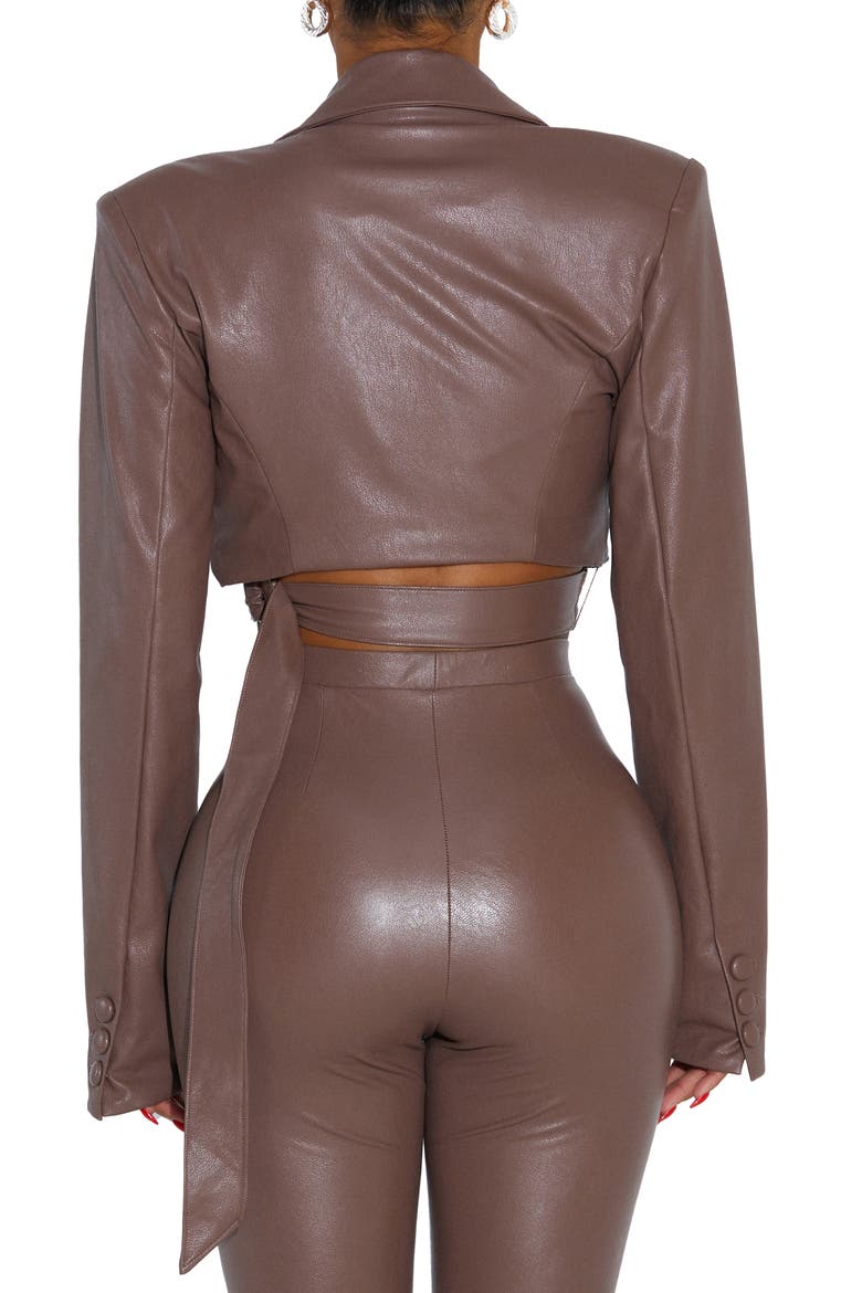 Good Crop Wrap Faux Leather Blazer, Alternate, color, TAUPE