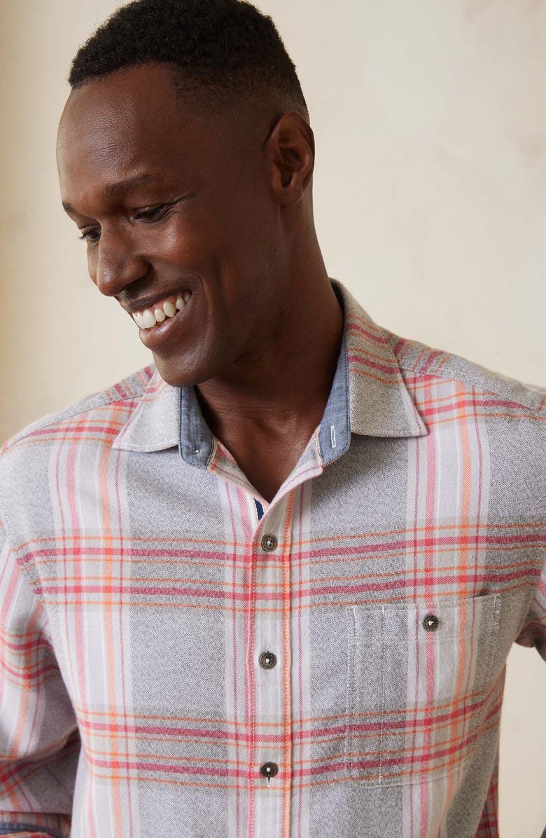 Tommy Bahama Canyon Beach Unwind Plaid Flannel Button-Up Shirt, Alternate, color, Asheen