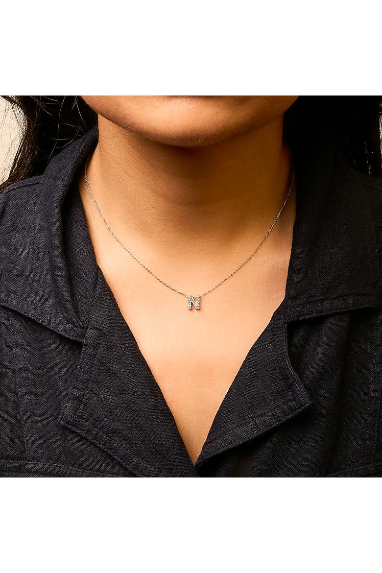 10K Gold Diamond Accent "A-Z" Initial Bubble Pendant Necklace, Alternate, color, Yellow | N