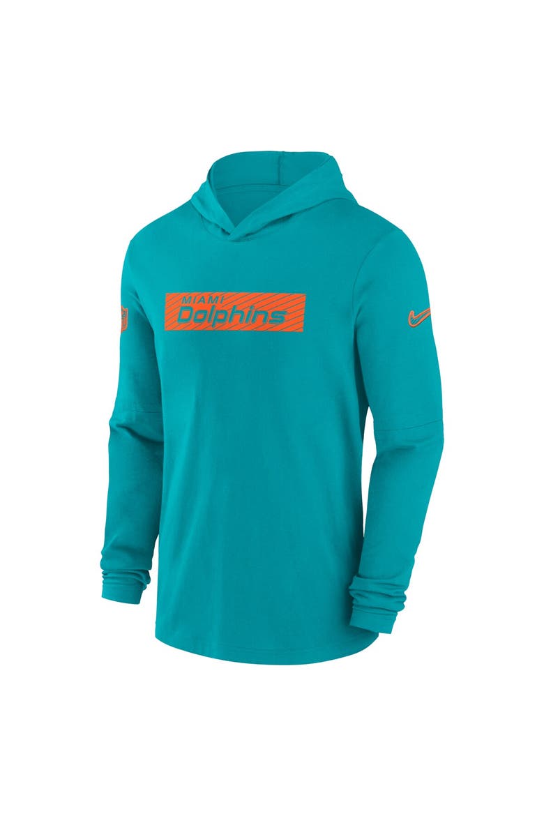Men's Nike Aqua Miami Dolphins Sideline Hoodie Performance Long Sleeve T-Shirt, Alternate, color, Aqua