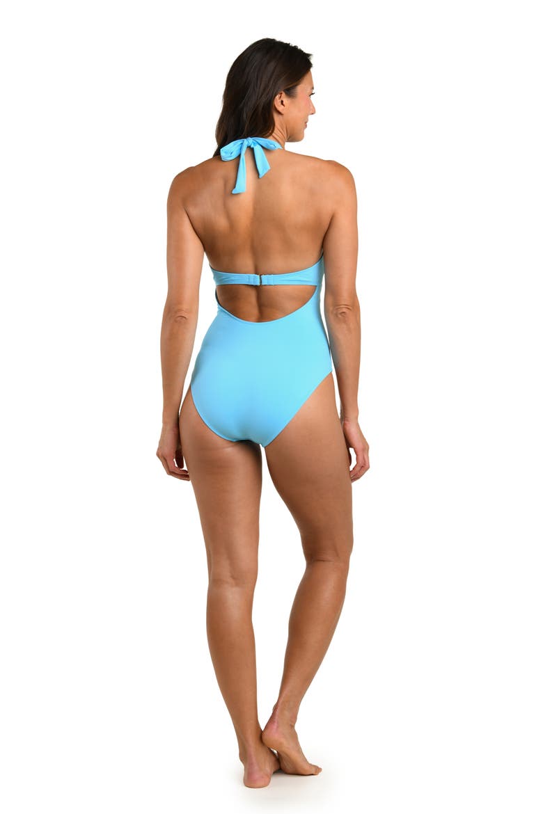 Island Goddess Plunge One-Piece Swimsuit, Alternate, color, SKY