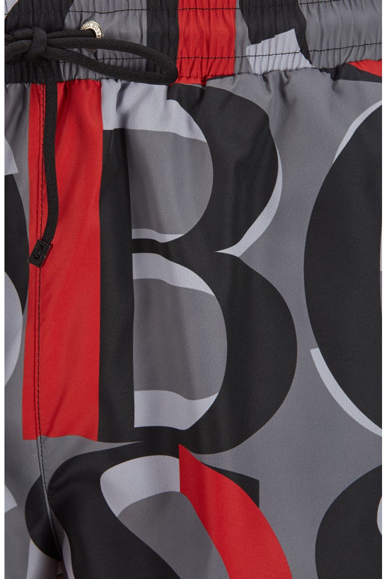 Fanfin Print Swim Trunks, Alternate, color, BRIGHT RED