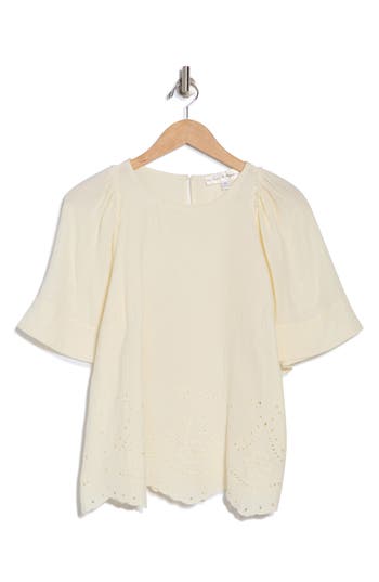 Chelsea And Theodore Eyelet Flutter Sleeve Cotton Top