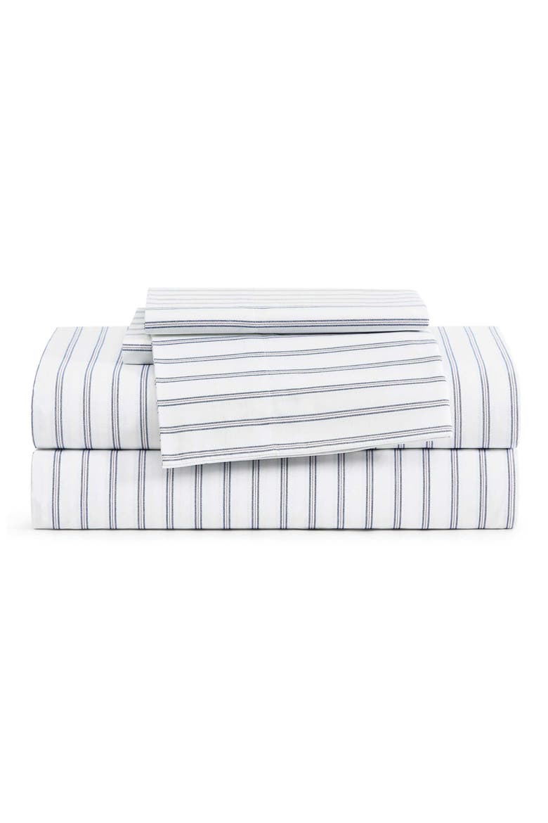 Joshua Tree Stripe Cotton Percale Sheet Set, Main, color, WHITE/ DARK BLUE/ RED