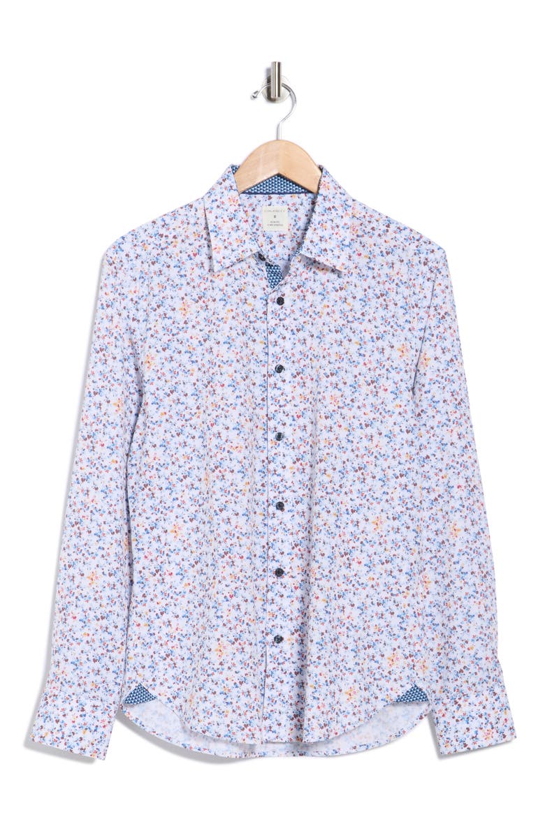 Slim Fit Floral 4-Way Stretch Button-Up Shirt, Alternate, color, WHITE/ BLUE