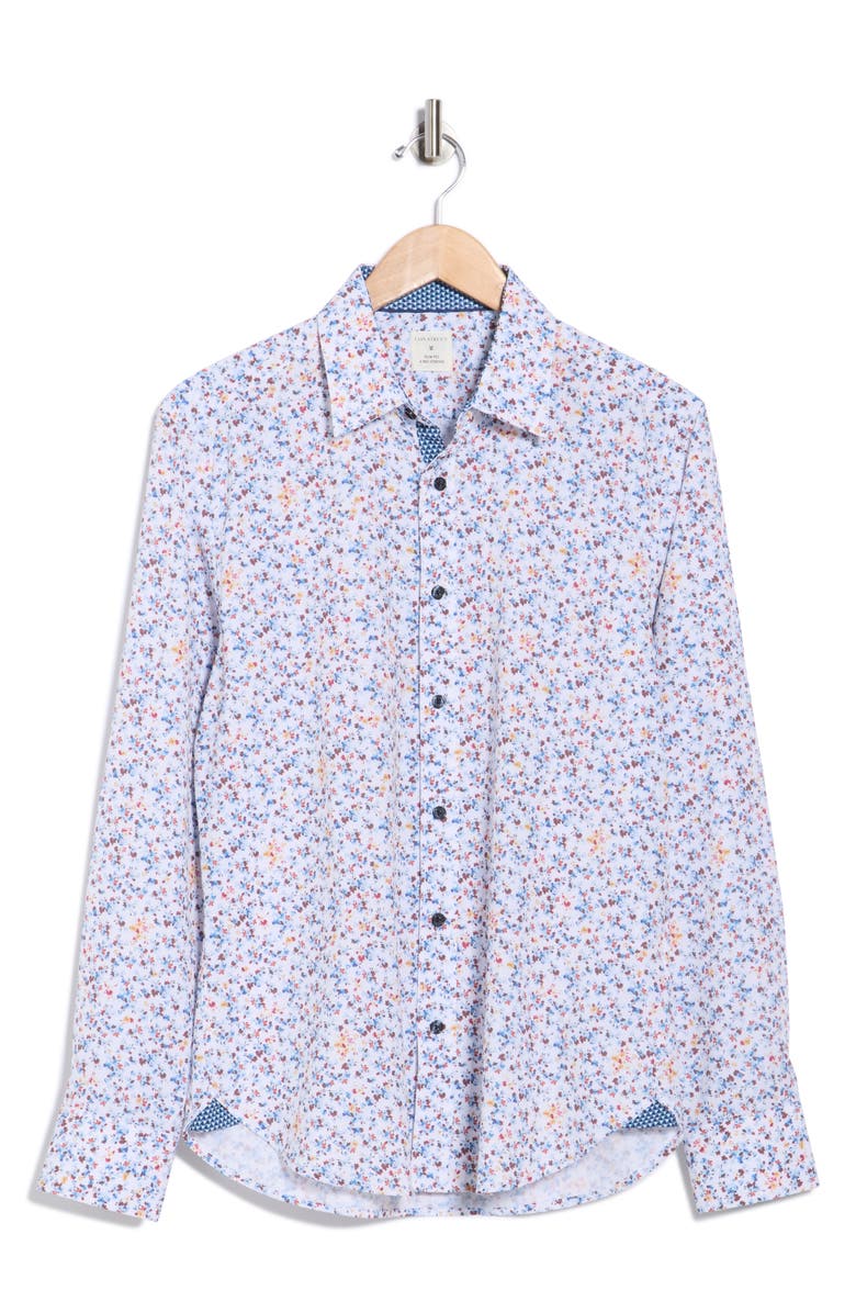 CONSTRUCT Slim Fit Floral 4-Way Stretch Button-Up Shirt, Alternate, color, White/ Blue