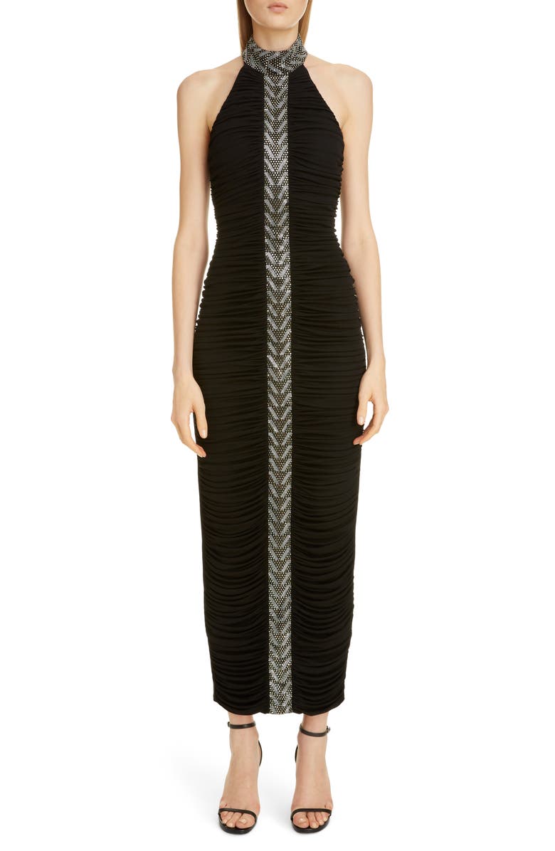 Balmain Embellished Stripe Halter Gown, Main, color, 